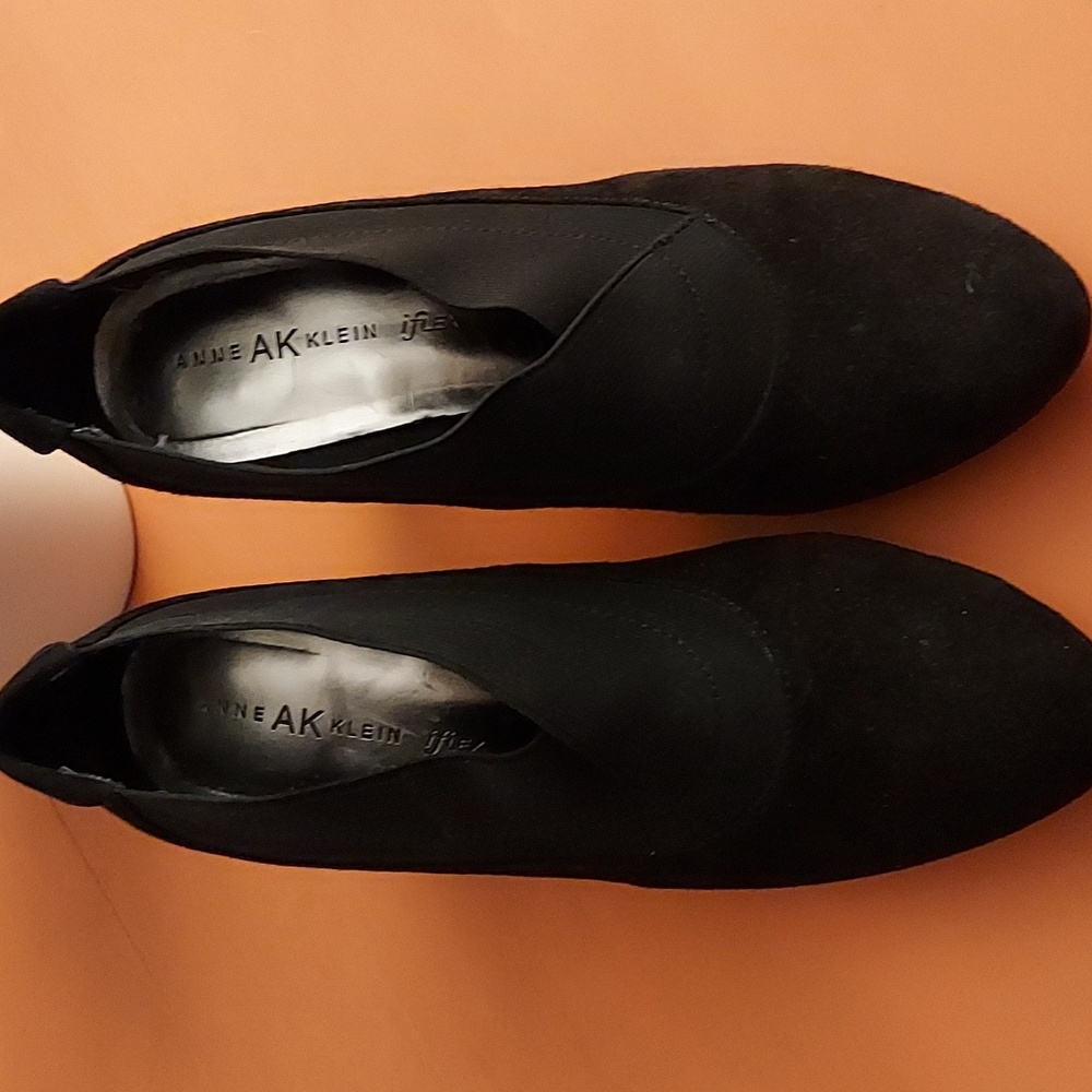 Anne Klein black suede heels. 10